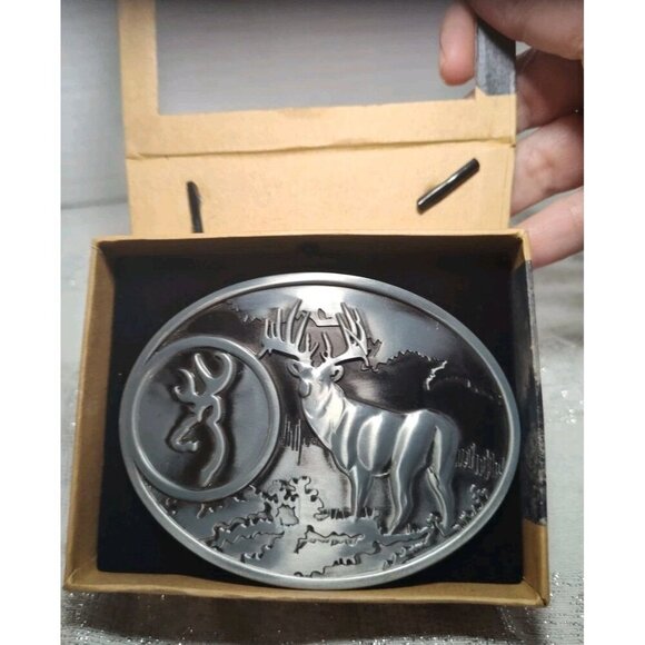 Belt Buckle Club Zinc Alloy Browning Deer Design Flat Pewter Finish Jeans‎ Gift - Picture 5 of 6